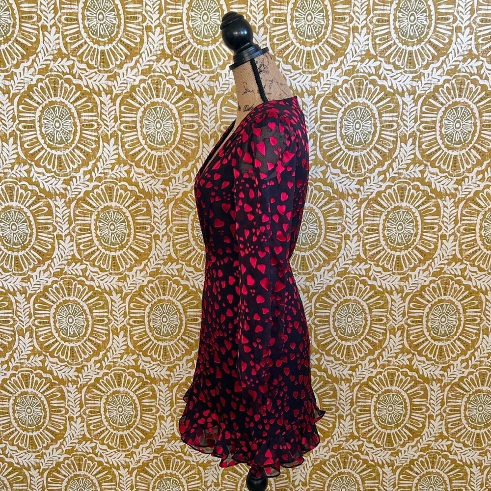 SALONI Alya Heart-Print Jacquard Long Sleeve Silk-Blend Mini Dress Sz 0 - Picture 12 of 16